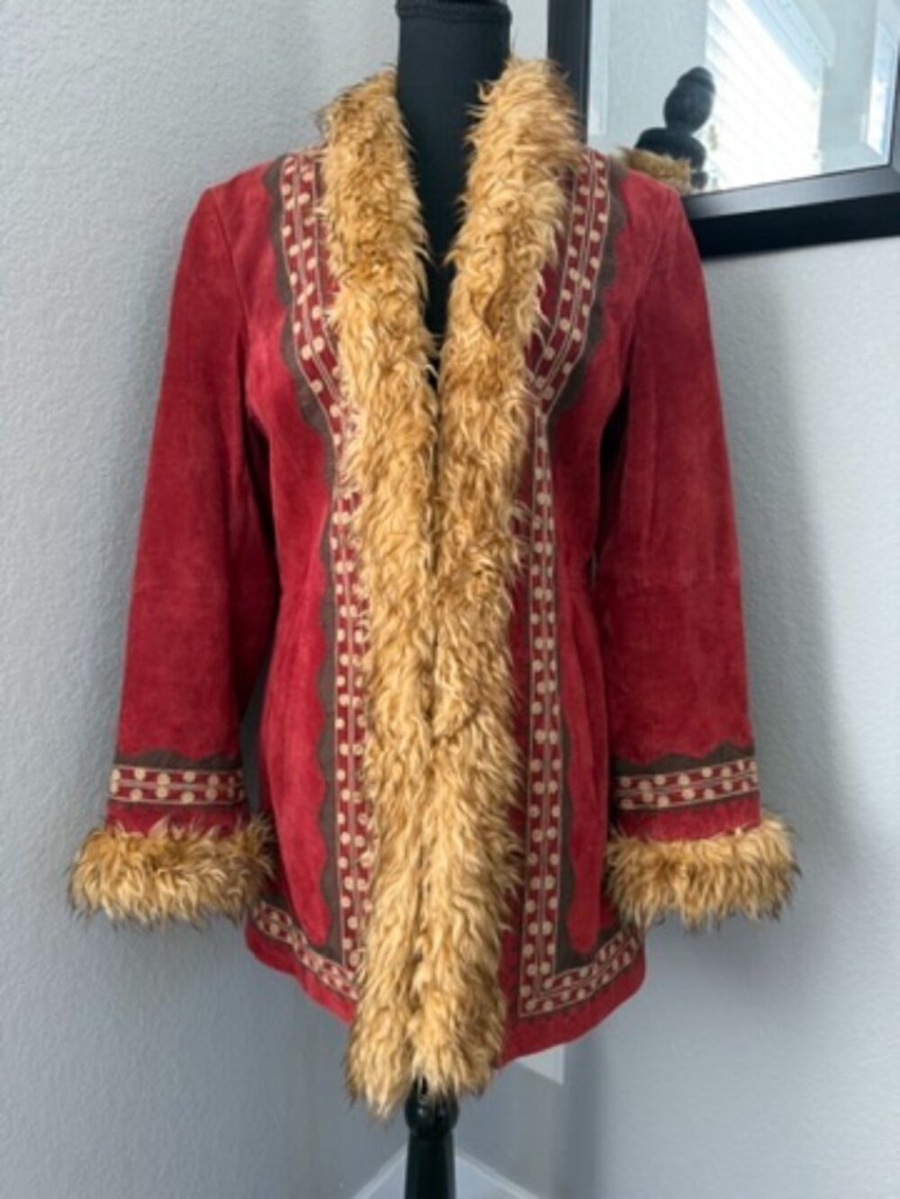 Vtg Y2K MixIt Suede Penny Lane Faux Fur Coat Red Medium - Picture 2 of 13
